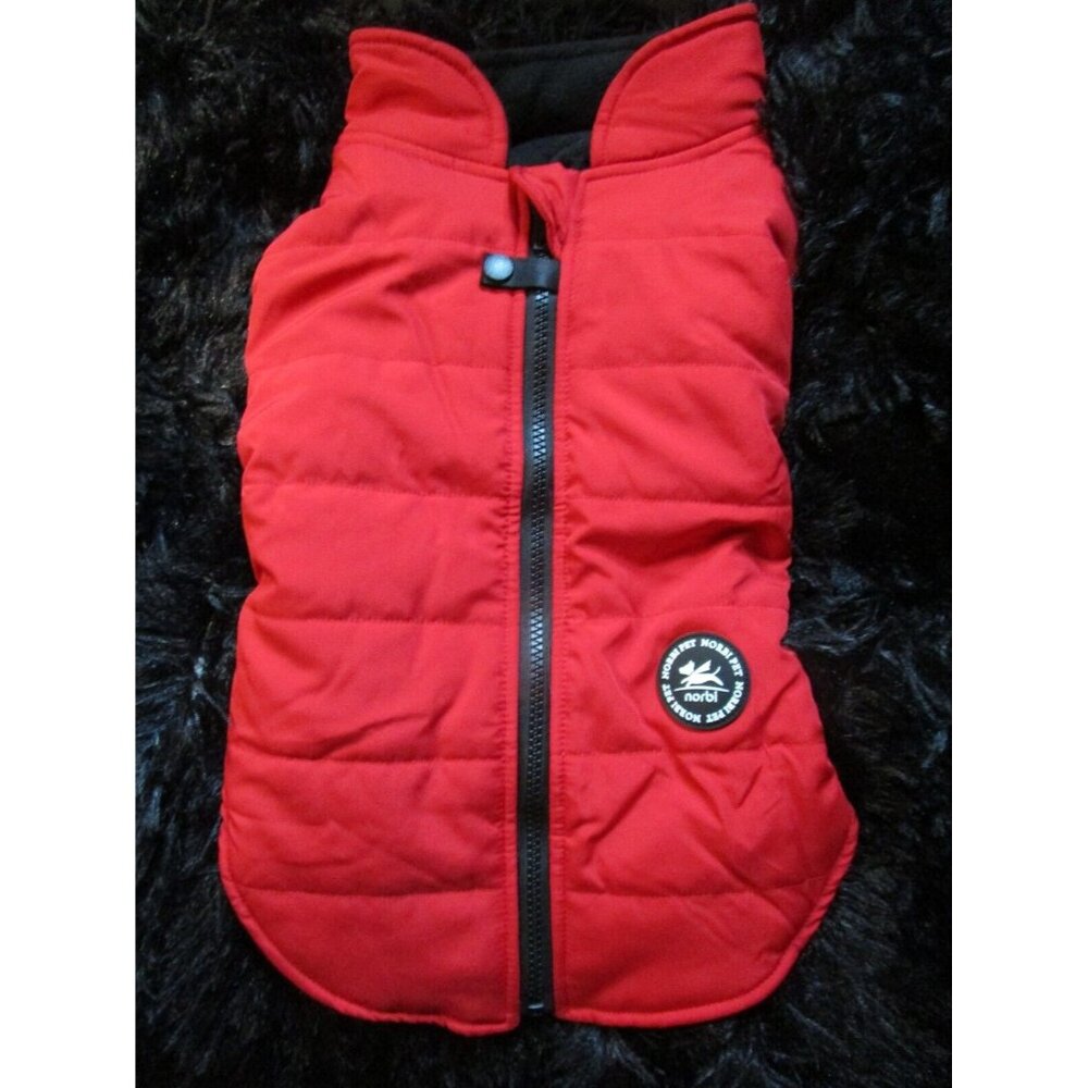 New Norbi Pet Warm Winter Dog Coat Jacket Built in Harness Red Large 15"